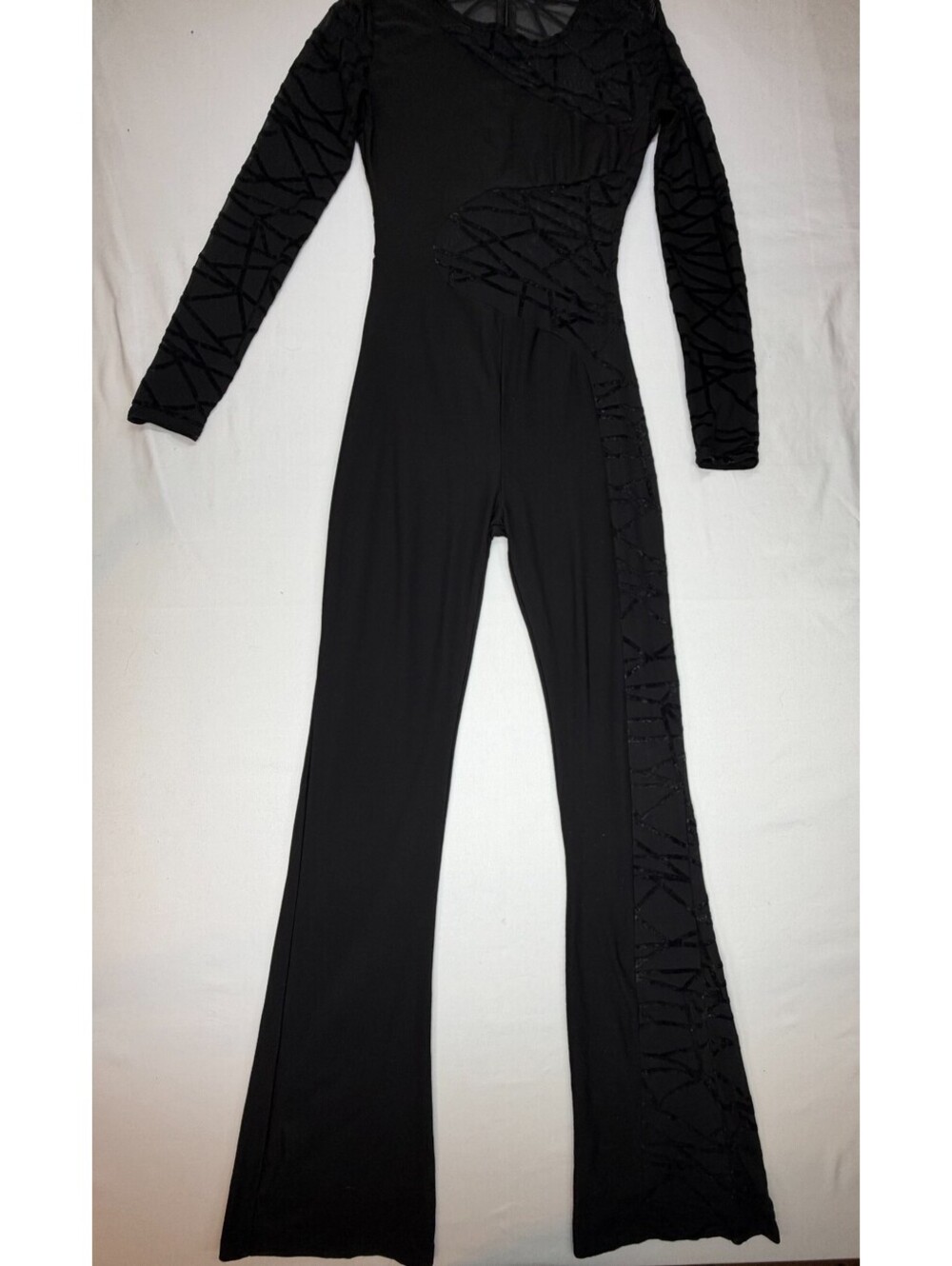 Ellie & Kate Women's Jumpsuit Flared Leg Long Sleeve Mesh Zip Size S Black